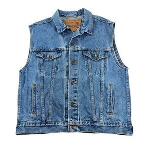 Vintage 90's Levis Denim Trucker Vest Mens Size L SLIM Rodeo Cowboy USA 70595